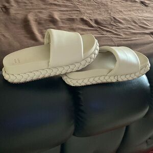 Women's White Braided Slide Sandals